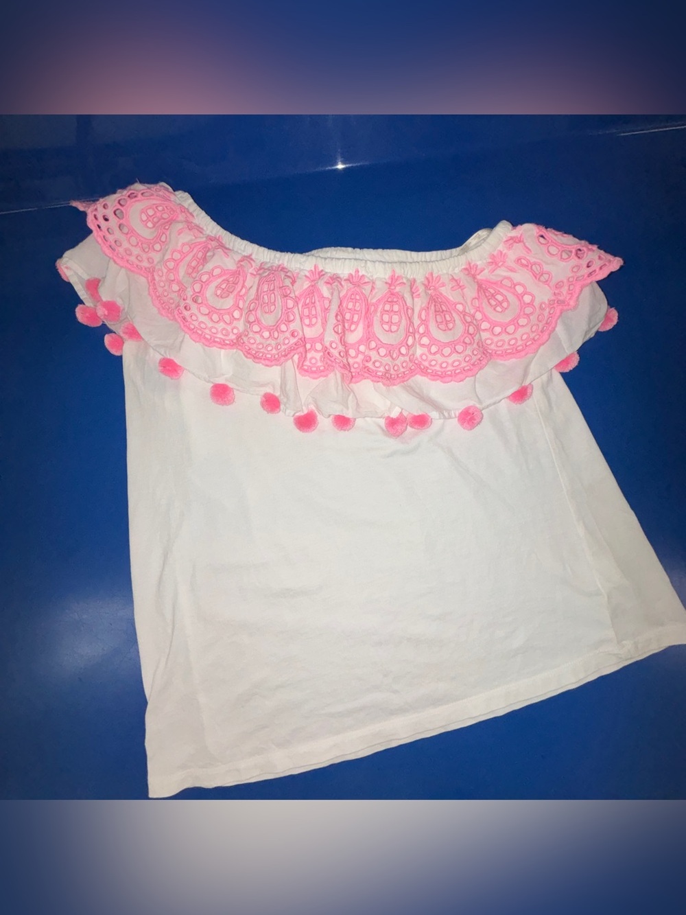 Lilly Pulitzer Idara pink and white Pom Pom one Shoulder Top embroidered-medium